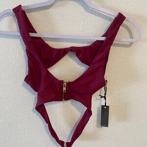 Lovers + Friends Merlot Front Zip Bikini Top